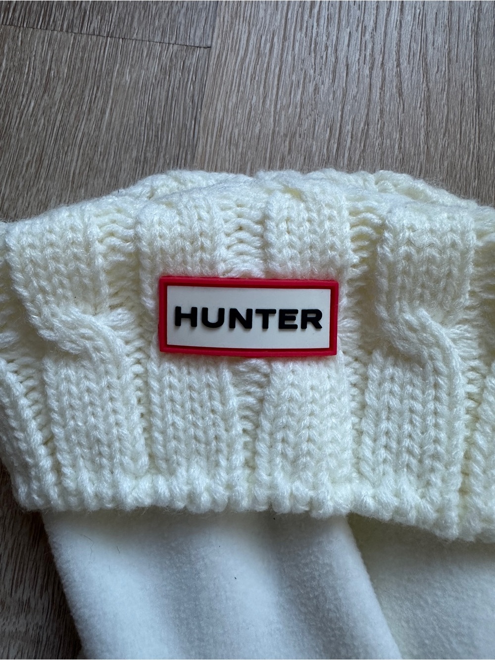 Hunter Cream Fleece Boot Socks with Cable Knit Cuff - Picture 2 of 3